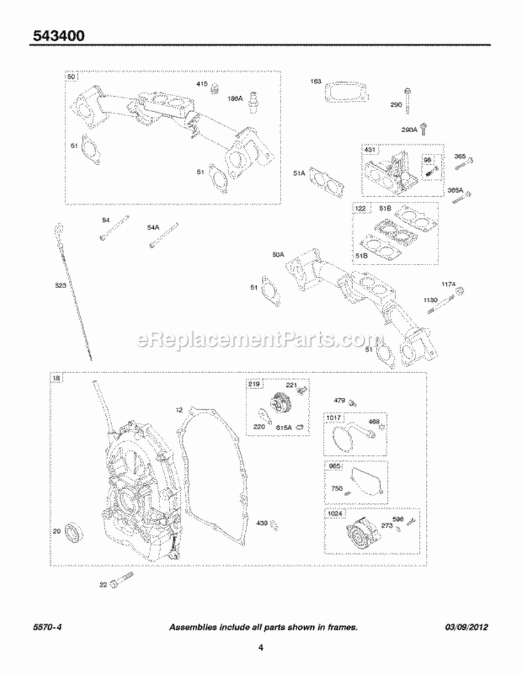 Intake Manifolds Crankcase Cover Diagram and Parts List for  Briggs and Stratton Engine